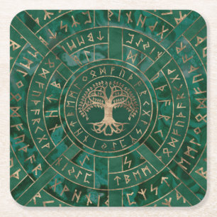 Porta-copo De Papel Quadrado Árvore da vida - Yggdrasil e Futhark - Malachite