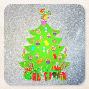 Porta-copo De Papel Quadrado Árvore de Doces de Natal
