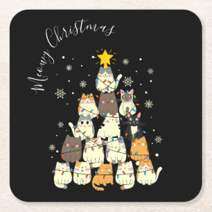 Porta-copo De Papel Quadrado Árvore de Gatos de Feliz de Natal