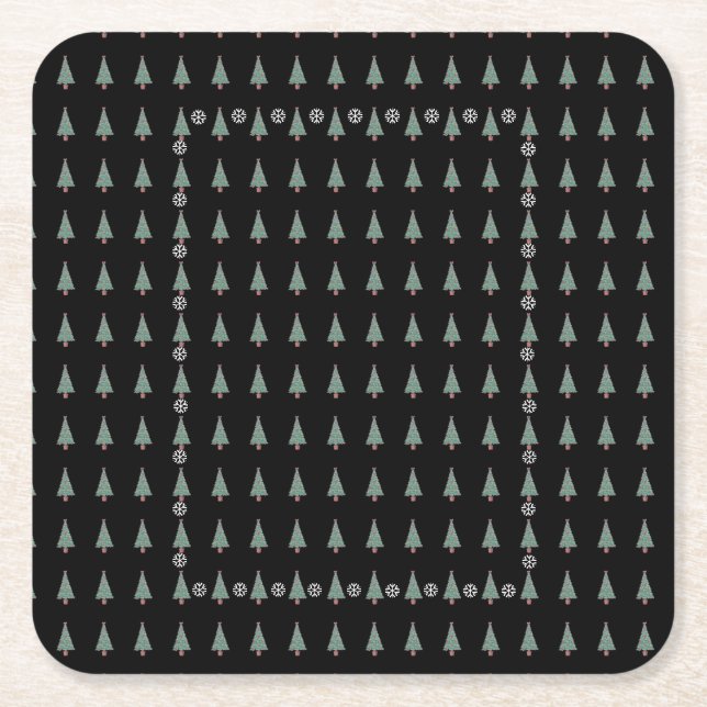 Porta-copo De Papel Quadrado Árvore de Natal com arcos vermelhos (Frente)