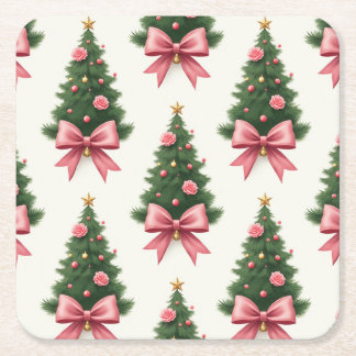 Porta-copo De Papel Quadrado Árvore de Natal com Laço Rosa