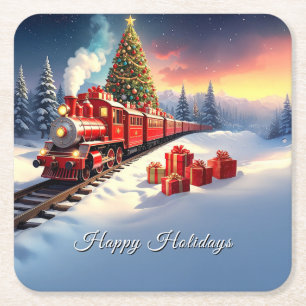 Porta-copo De Papel Quadrado Árvore de Natal de Trem Vermelho Festa de Papel Pr