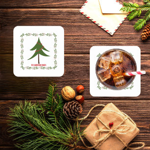 Porta-copo De Papel Quadrado Árvore de Natal e Coroa de Natal Vintage Retrô com