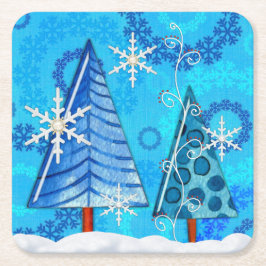 Porta-copo De Papel Quadrado Árvore de Natal e Floco de Neve