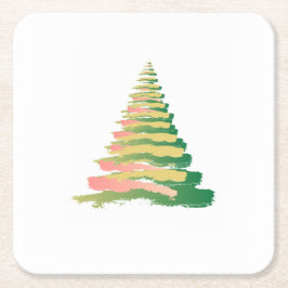 Porta-copo De Papel Quadrado Árvore de Natal Minimalista com Pinceladas
