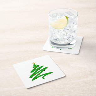 Porta-copo De Papel Quadrado Árvore de Natal Minimalista Verde