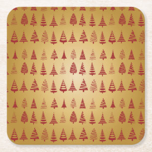 Porta-copo De Papel Quadrado Árvore de Natal Vermelha moderna no Dourado