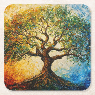 Porta-copo De Papel Quadrado Árvore do Conhecimento - Pintura a óleo