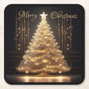 Porta-copo De Papel Quadrado Árvore Dourada de Natal Moderna Elegante