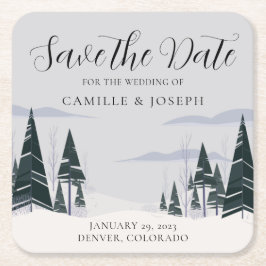 Porta-copo De Papel Quadrado Árvores de inverno Floresta Moderna de Neve Salva 