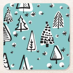 Porta-copo De Papel Quadrado Árvores de Natal escandinavas: gráficos de safra.