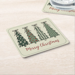 Porta-copo De Papel Quadrado Árvores de Natal Rústicas Personalizadas