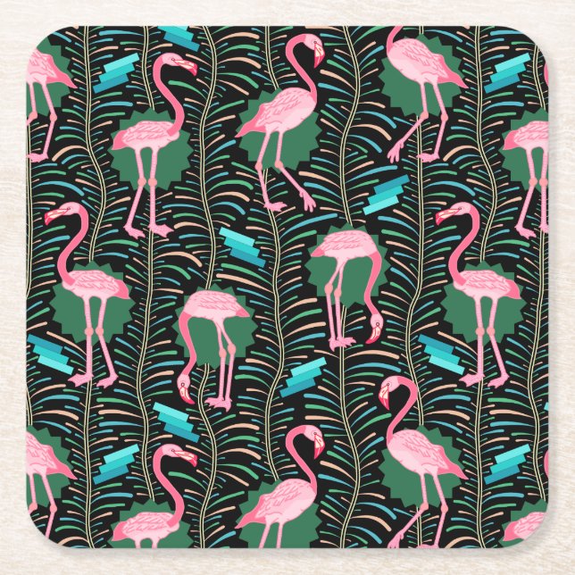 Porta-copo De Papel Quadrado As samambaias dos pássaros 20s Deco do flamingo (Frente)