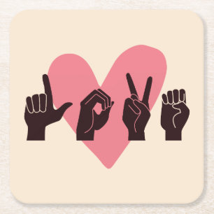 Porta-copo De Papel Quadrado ASL Amor IV - Dia dos Namorados