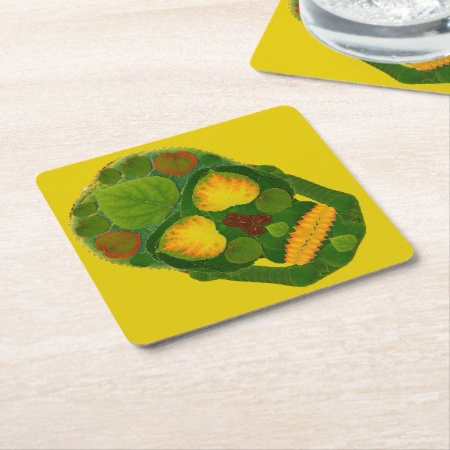 Porta-copo De Papel Quadrado Aspen Leaf Skull 9 (Inclinado)