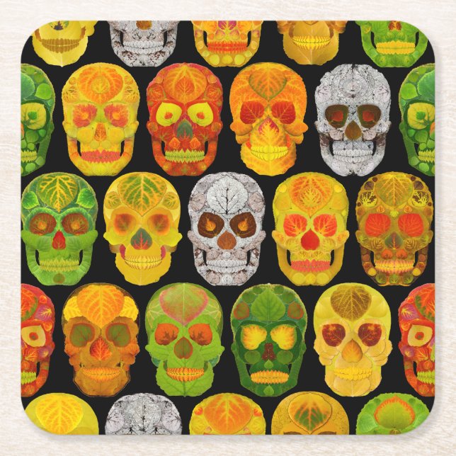 Porta-copo De Papel Quadrado Aspen Leaf Skulls padrão sem falhas 2018 (Frente)