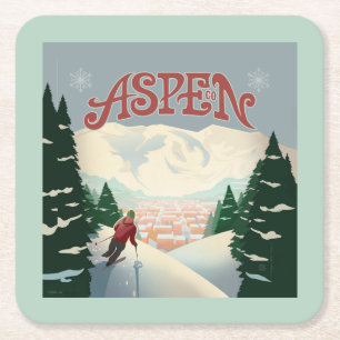 Porta-copo De Papel Quadrado Aspen Skier   Colorado