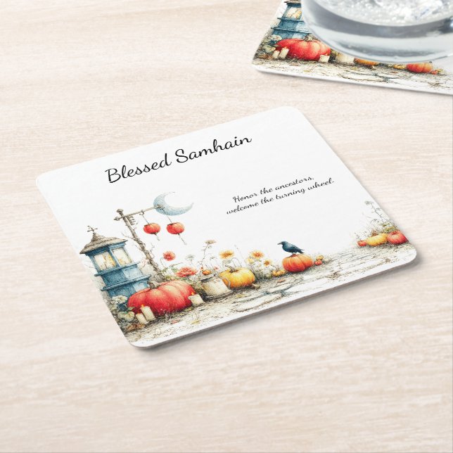Porta-copo De Papel Quadrado Assentos Místicos | Samhain Witchy Design (Inclinado)