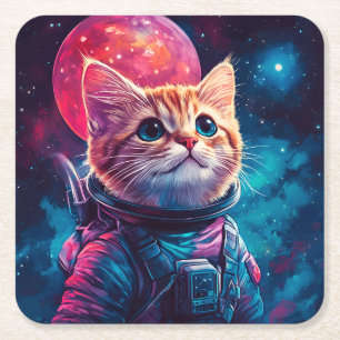 Porta-copo De Papel Quadrado Astronauta de gato - espaço rosa