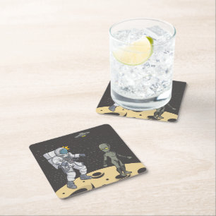 Porta-copo De Papel Quadrado Astronauta e alienígena