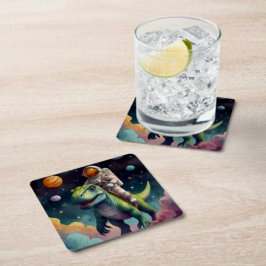 Porta-copo De Papel Quadrado Astronauta sobre Dino no Espaço