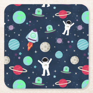 Porta-copo De Papel Quadrado Astronautas Planetas Foguetes e Alienígenas