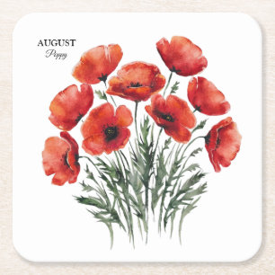 Porta-copo De Papel Quadrado August Poppy Bloom - Presente de Aniversário Perso