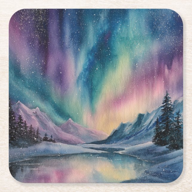 Porta-copo De Papel Quadrado Aurora Borealis (Frente)