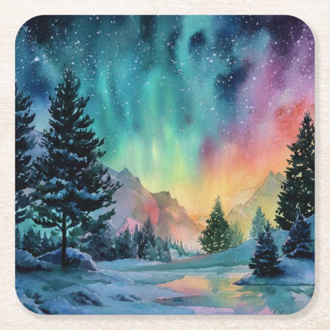 Porta-copo De Papel Quadrado Aurora Borealis (Frente)