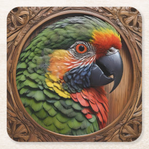 Porta-copo De Papel Quadrado Aussie Spirit: Um Lorikeet Empoleirado Em Madeira