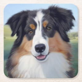 Porta-copo De Papel Quadrado Australian Shepherd Portrait -