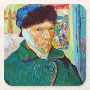 Porta-copo De Papel Quadrado Autoretrato com um Orelho Bandrado, Van Gogh