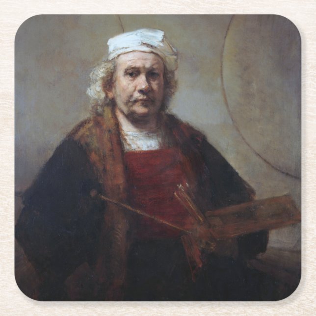 Porta-copo De Papel Quadrado Autorretrato com Dois Círculos, Rembrandt (Frente)