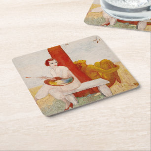 Porta-copo De Papel Quadrado Autorretrato com Paleta, Pintor e Faun, 1915