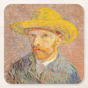 Porta-copo De Papel Quadrado Autorretrato de Vincent Van Gogh com Chapéu de Pal