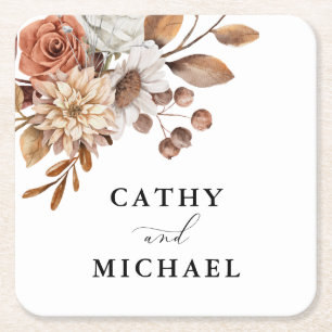 Porta-copo De Papel Quadrado Autum Rustic Floral, Casamento outono
