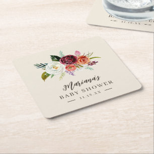 Porta-copo De Papel Quadrado Autumn Boho Blooms Personalizado Chá de fraldas
