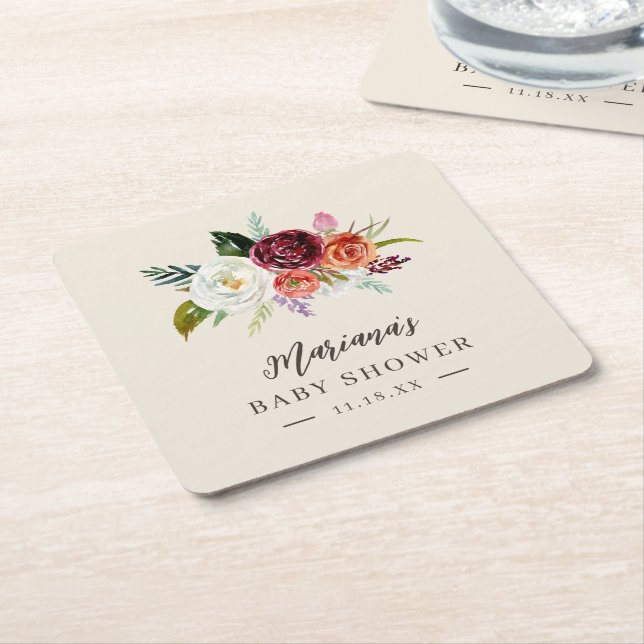 Porta-copo De Papel Quadrado Autumn Boho Blooms Personalizado Chá de fraldas (Inclinado)