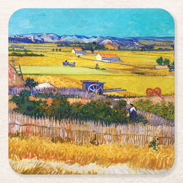 Porta-copo De Papel Quadrado Autumn Countryside, Van Gogh (Frente)