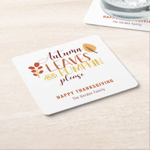 Porta-copo De Papel Quadrado Autumn Deixa Pumpkin Feliz Ação de Graças
