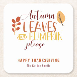 Porta-copo De Papel Quadrado Autumn Deixa Pumpkin Feliz Ação de Graças