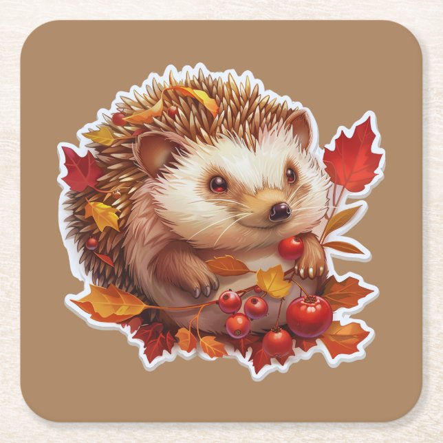 Porta-copo De Papel Quadrado Autumn Hedgehog Adventure (Frente)