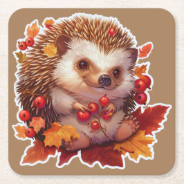 Porta-copo De Papel Quadrado Autumn Hedgehog Adventure