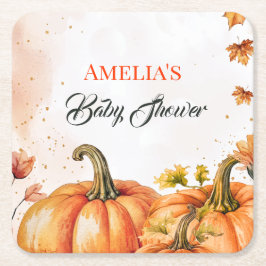 Porta-copo De Papel Quadrado Autumn Pumpkin Baby Shower Watercolor