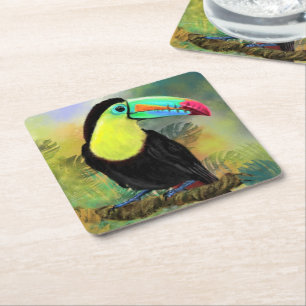 Porta-copo De Papel Quadrado Ave Tropical Toco Toucan Exótica - Pintura Migrad