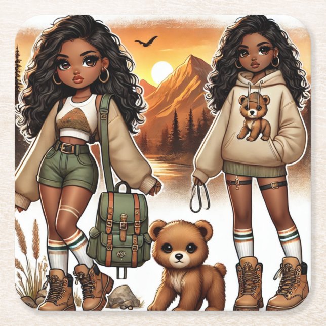 Porta-copo De Papel Quadrado Aventura e Estilo de Caminho (Frente)