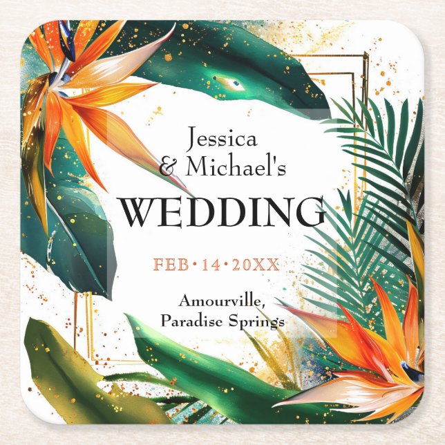 Porta-copo De Papel Quadrado Aves do Paraíso Feliz (Frente)