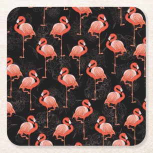 Porta-copo De Papel Quadrado Aves Flamingos: Design de têxteis de vindima