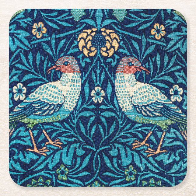Porta-copo De Papel Quadrado Aves, William Morris (Frente)