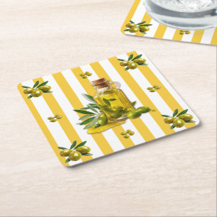 Porta-copo De Papel Quadrado Azeite de Oliva Amarelo Listrado Divertido Inspira